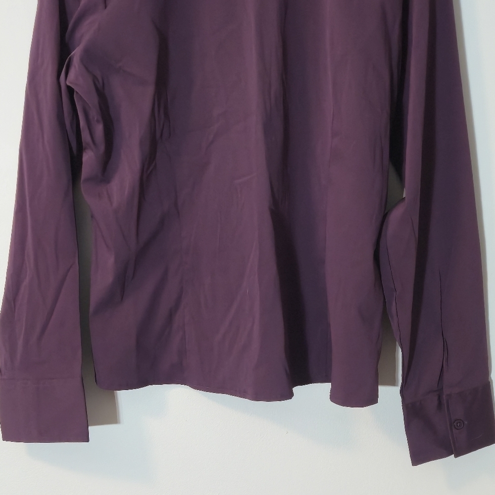 Reitmans XL Pleated Blouse Deep Plum Button-Up Stretch Y2K Retro Office Minimal - Picture 8 of 13